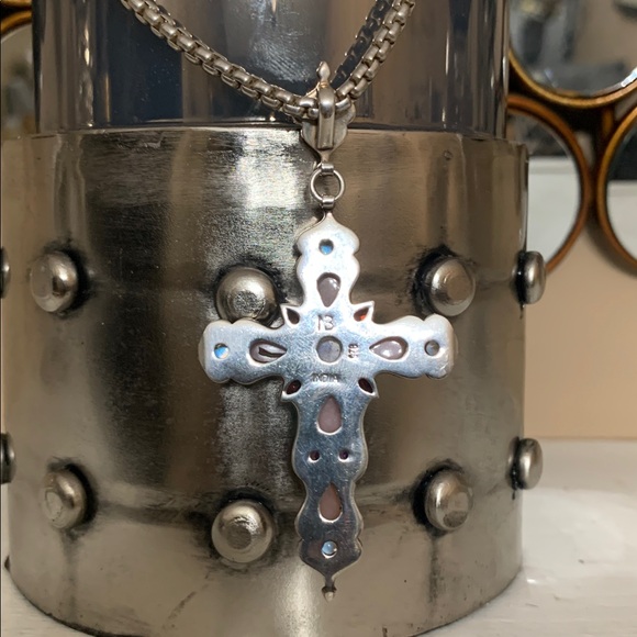 Nicky Butler Sterling Silver Necklace with Pink and Blue Cross Pendant - Picture 3 of 4